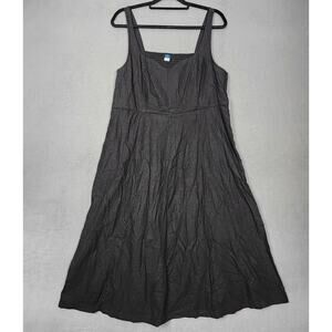 Old Navy Dress Womens XL Black Linen Blend Square Neck Smocked Midi Sundress